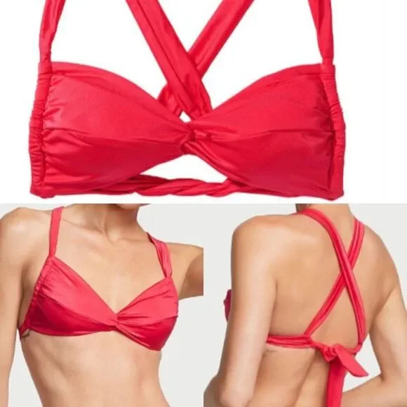 VICTORIA'S SECRET NWT Sz M Wild Strawberry Twist Bralette Bikini Swim Top - Picture 6 of 7